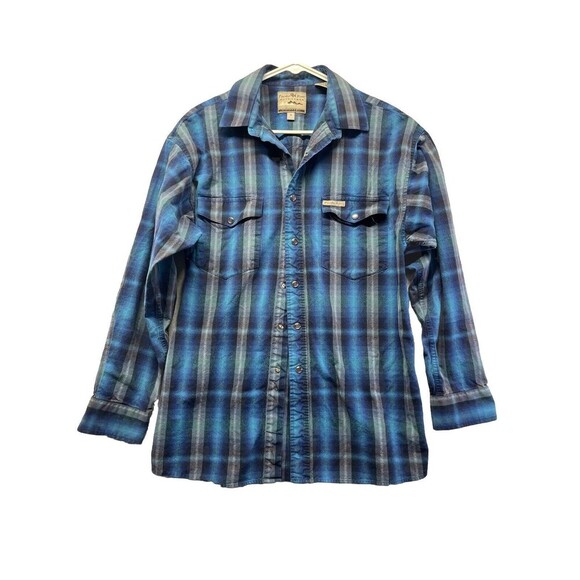 Powder River Outfitters Panhandle Slim Mens Medium Long Sleeve Plaid Pearl Snap - Picture 1 of 5